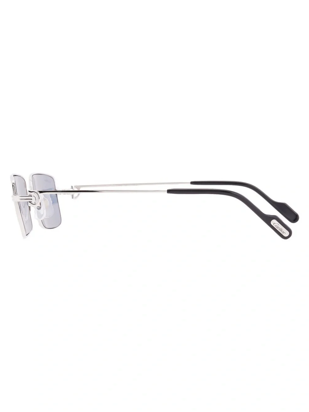 Cartier Silver Rim Rectangular Sunglasses with Blue-Gray Mirrored Lenses